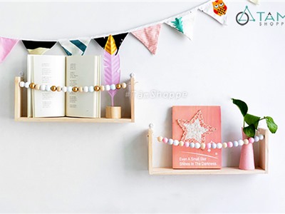 Kệ gỗ treo tường chuỗi hạt cầu vồng W-KGTT-03